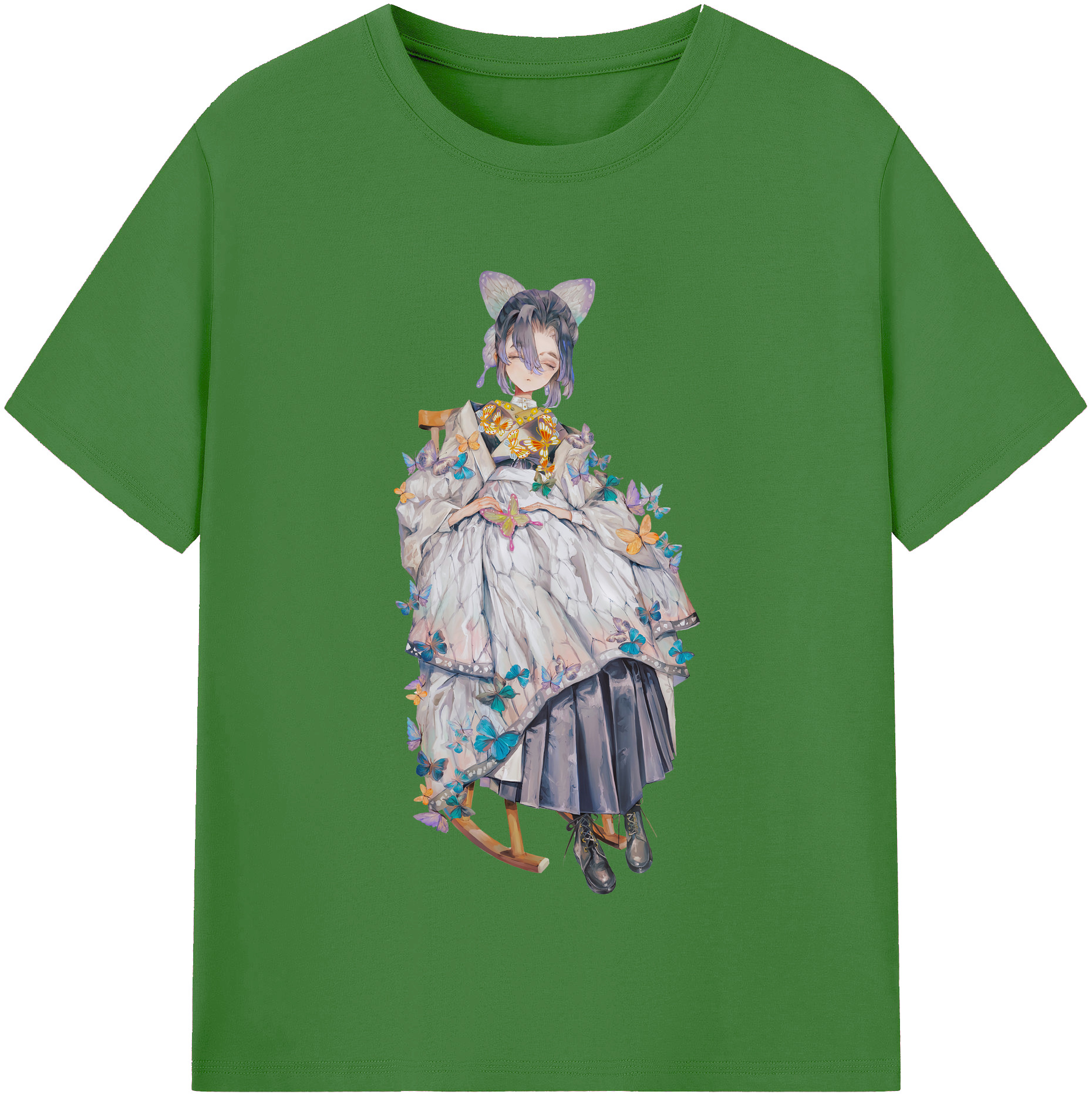 （画像用） 鬼滅の刃（きめつのやいば）蟲柱-胡蝶 しのぶ／こちょう しのぶ Kochou Shinobu レディースカジュアルプリントTシャツ（綿100％）